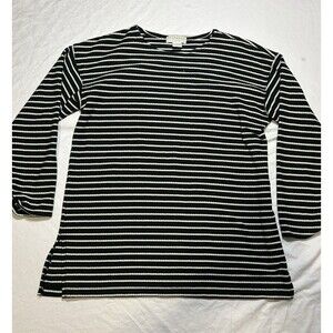 Vintage 90s Express Tricot Long Sleeve Women Sz S Top Black White Striped